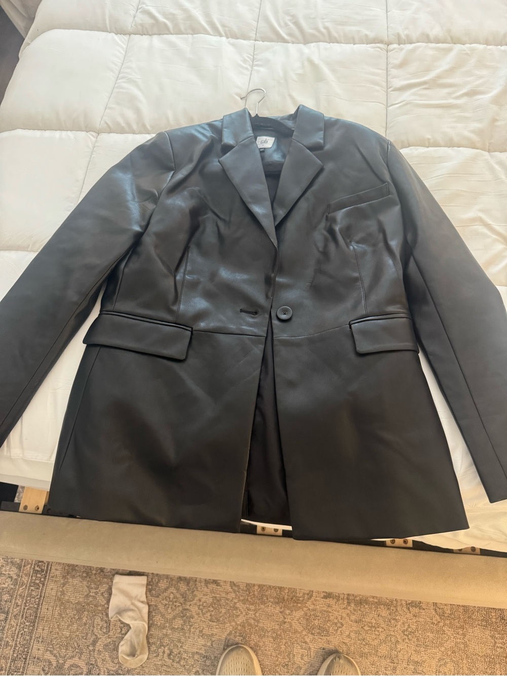 CAbi Black Faux Leather Single-Button Blazer - James Jacket Leather Blazer